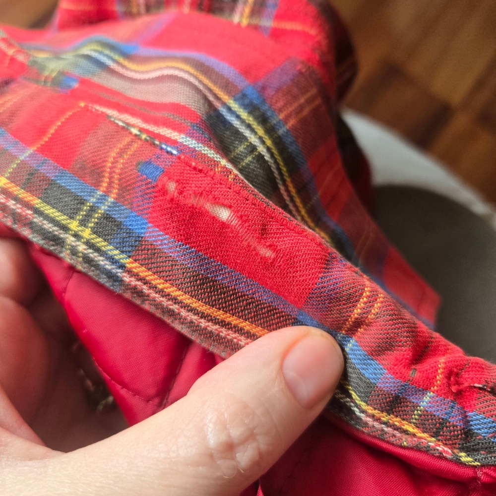 Vintage Lined Cotton Red‎ Plaid Flannel Shacket Size XL Thrashed Grunge - Picture 7 of 8